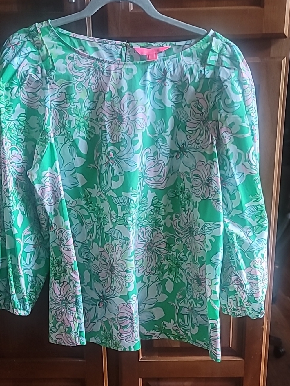 Green Floral Skirt with Pink Accents